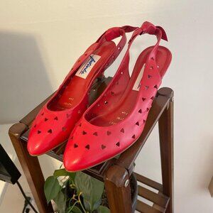 Footworks Vintage Red Cut Out Hearts Heartbeat Slingback Kitten Heels